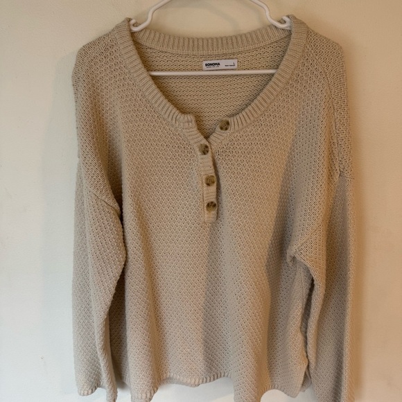 Sonoma ivory knit quarter button pullover oversized sweater size large - Picture 10 of 10